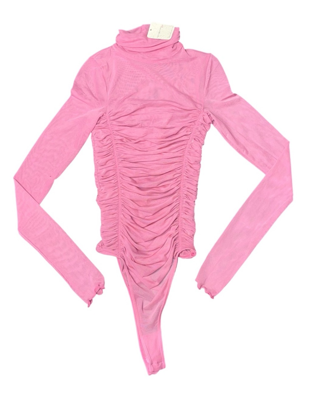 Free People Pink Long Sleeve Mesh Turtleneck Bodysuit Scrunched Extra Small NWT